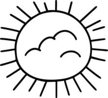 Sun icon black line drawing or doodle logo sunlight sign symbol weather clouds element cartoon style vector illustration