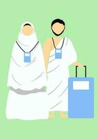 Set of Muslim Hajj Family Faceless Wearing Ihram, Islamic Pilgrimage Vector Cartoon Illustration