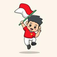 flag waving cartoon. flat character vector. Indonesian Independence day vector