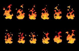 Set of flat flame fire icons for animation vector