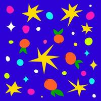 handdraw simple pattern stars with berries on blue background vector