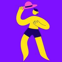 hombre en un traje de baño con un sombrero. vector plano sencillo ilustración. mano dibujar