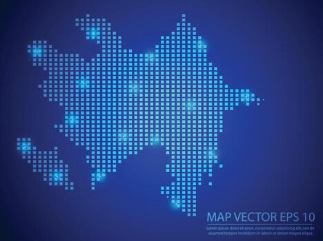 square point map blue color,Azerbaijan map with light on blue background vector