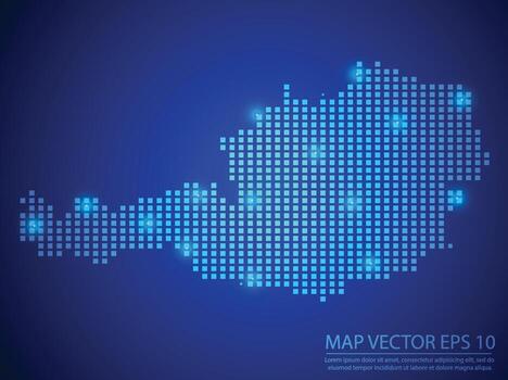 square point map blue color, Austria map with light on blue background vector