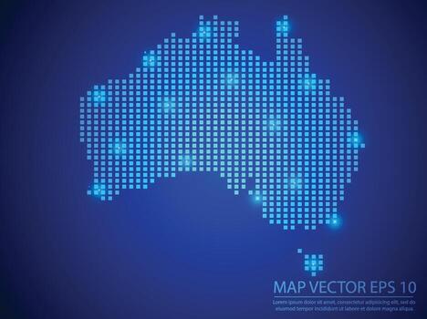 square point map blue color,Australia map with light on blue background vector