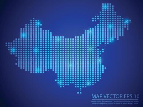 square point map blue color,China map with light on blue background vector