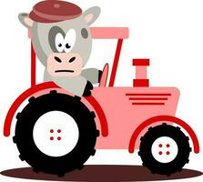 Red farm tractor with a gray bull driver in a brown cap on a white background. Vector. EPS10. vector