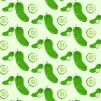 Vector drawing of a green whole cucumber and slice with highlights and shadows in watercolor style on a light background.