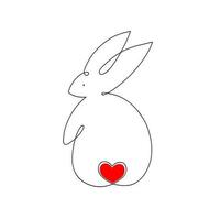 Easter bunny with heart continuous one line drawing. Rabbit simple image. Minimalist vector illustration.