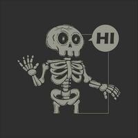 hand drawn skeleton say hi illustration vector, vector vintage illustration for apparel