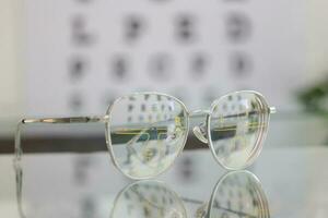 Close-up of glasses, eyeglass progressive lenses photo