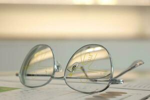 Eyeglass in optical shop, glasses progressive lens photo