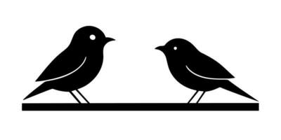 Two birds sitting on a ledge. One bird is looking to the left and the other is looking to the right. They are both black and white. vector