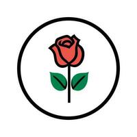 A red rose with green leaves in the center of a black circle. vector