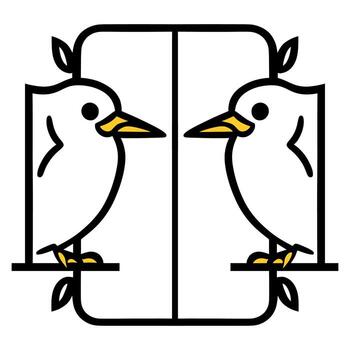 Simple line drawing of two birds sitting on a branch. This image could be used in a variety of contexts, such as in a childrens book or on a greeting card. vector