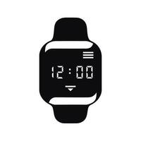 A black and white smart watch with a digital display showing the time 12 00, smartwatch vector icon for marketing, web and apps, trendy device illustration, womens accessory