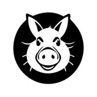 Hog character black and white vector icon, pig portrait.