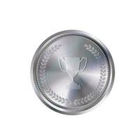 Realistic silver medal with engraved laurel wreath and winner cup. Versatile designs for custom awards and creative projects. photo