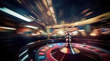 Blurry motion background and spinning roulette. Perfect for casino themes. Vibrant colors and dynamic movement. photo