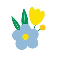 Hand draw close up view blue flower with yellow tulip vector