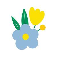 Hand draw close up view blue flower with yellow tulip vector