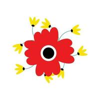 hand-drawn red and yellow spring floral flower vector