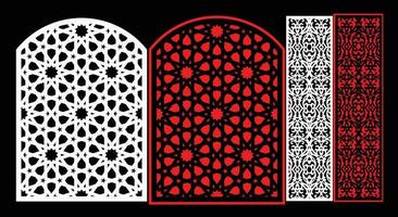 Decorative wall panels set Jali design CNC pattern, laser cutting pattern, router CNCcutting.Jali Laser cut decorative panel set with lace pattern. vector