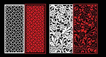 Decorative wall panels set Jali design CNC pattern, laser cutting pattern, router CNCcutting.Jali Laser cut decorative panel set with lace pattern. vector