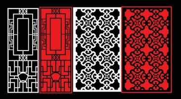 Decorative wall panels set Jali design CNC pattern, laser cutting pattern, router CNCcutting.Jali Laser cut decorative panel set with lace pattern. vector