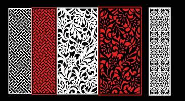 Decorative wall panels set Jali design CNC pattern, laser cutting pattern, router CNCcutting.Jali Laser cut decorative panel set with lace pattern. vector