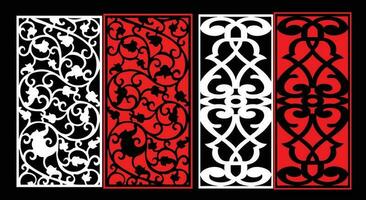 Decorative wall panels set Jali design CNC pattern, laser cutting pattern, router CNCcutting.Jali Laser cut decorative panel set with lace pattern. vector