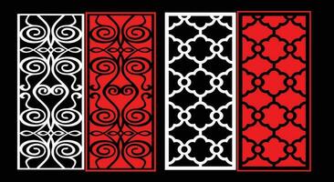 Decorative wall panels set Jali design CNC pattern, laser cutting pattern, router CNCcutting.Jali Laser cut decorative panel set with lace pattern. vector