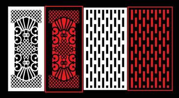 Decorative wall panels set Jali design CNC pattern, laser cutting pattern, router CNCcutting.Jali Laser cut decorative panel set with lace pattern. vector