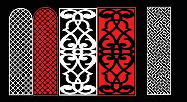 Decorative wall panels set Jali design CNC pattern, laser cutting pattern, router CNCcutting.Jali Laser cut decorative panel set with lace pattern. vector