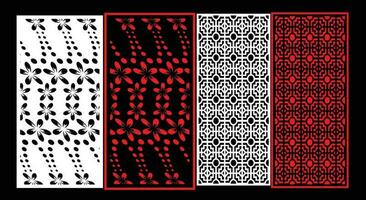 Decorative wall panels set Jali design CNC pattern, laser cutting pattern, router CNCcutting.Jali Laser cut decorative panel set with lace pattern. vector