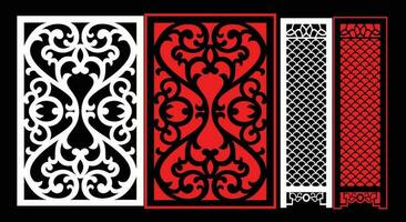 Decorative wall panels set Jali design CNC pattern, laser cutting pattern, router CNCcutting.Jali Laser cut decorative panel set with lace pattern. vector