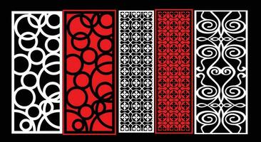 Decorative wall panels set Jali design CNC pattern, laser cutting pattern, router CNCcutting.Jali Laser cut decorative panel set with lace pattern. vector