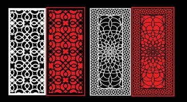 Decorative wall panels set Jali design CNC pattern, laser cutting pattern, router CNCcutting.Jali Laser cut decorative panel set with lace pattern. vector