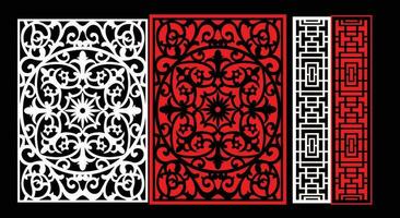 Decorative wall panels set Jali design CNC pattern, laser cutting pattern, router CNCcutting.Jali Laser cut decorative panel set with lace pattern. vector