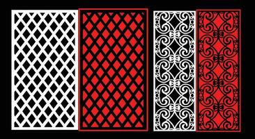 Decorative wall panels set Jali design CNC pattern, laser cutting pattern, router CNCcutting.Jali Laser cut decorative panel set with lace pattern. vector