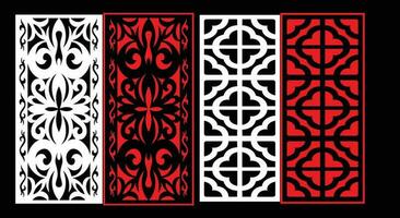 Decorative wall panels set Jali design CNC pattern, laser cutting pattern, router CNCcutting.Jali Laser cut decorative panel set with lace pattern. vector