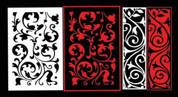Decorative wall panels set Jali design CNC pattern, laser cutting pattern, router CNCcutting.Jali Laser cut decorative panel set with lace pattern. vector