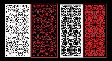 Decorative wall panels set Jali design CNC pattern, laser cutting pattern, router CNCcutting.Jali Laser cut decorative panel set with lace pattern. vector