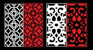 Decorative wall panels set Jali design CNC pattern, laser cutting pattern, router CNCcutting.Jali Laser cut decorative panel set with lace pattern. vector