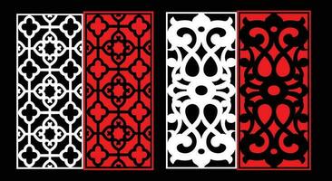 Decorative wall panels set Jali design CNC pattern, laser cutting pattern, router CNCcutting.Jali Laser cut decorative panel set with lace pattern. vector