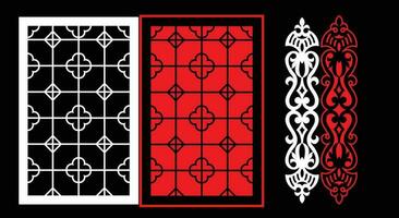 Decorative wall panels set Jali design CNC pattern, laser cutting pattern, router CNCcutting.Jali Laser cut decorative panel set with lace pattern. vector