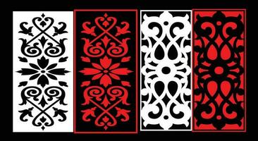 Decorative wall panels set Jali design CNC pattern, laser cutting pattern, router CNCcutting.Jali Laser cut decorative panel set with lace pattern. vector