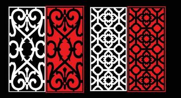 Decorative wall panels set Jali design CNC pattern, laser cutting pattern, router CNCcutting.Jali Laser cut decorative panel set with lace pattern. vector