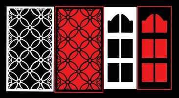 Decorative wall panels set Jali design CNC pattern, laser cutting pattern, router CNCcutting.Jali Laser cut decorative panel set with lace pattern. vector