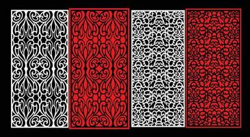 Decorative wall panels set Jali design CNC pattern, laser cutting pattern, router CNCcutting.Jali Laser cut decorative panel set with lace pattern. vector